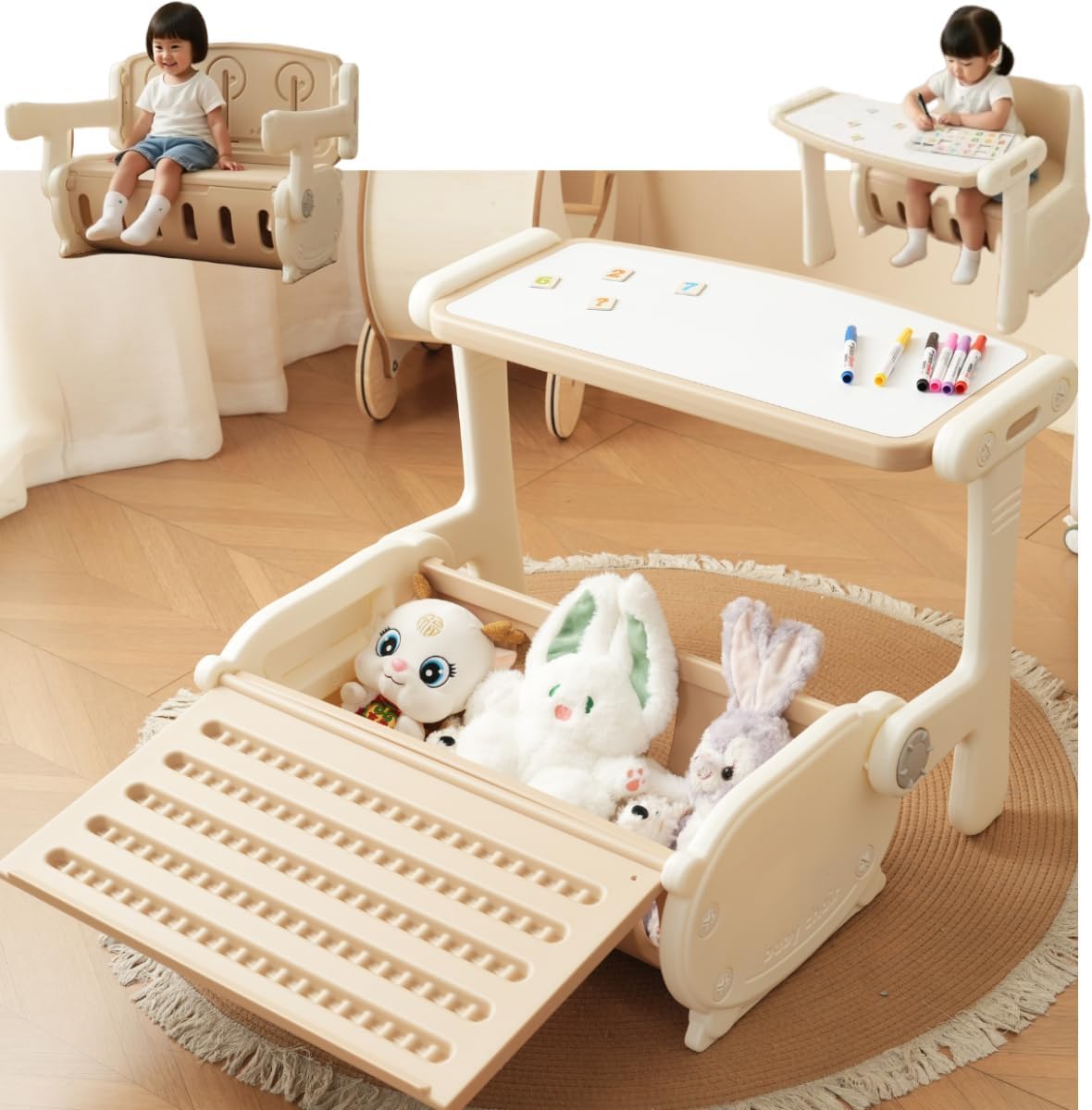 3点セット❤️キッズ用デスク＆チェアセット 組立不要 木製 学習机 本棚 収納 Amazon.co.jp: 【1台3役】キッズデスク セット 子供用テーブル 椅子
